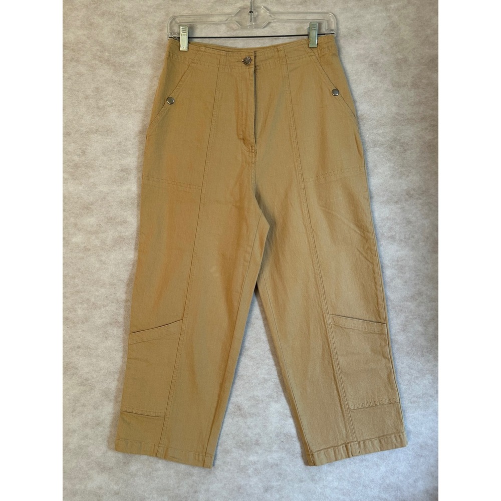 Denim‎ & Co Womens Tan Khaki High Rise Utility Cropped Pants Size 10 A53368